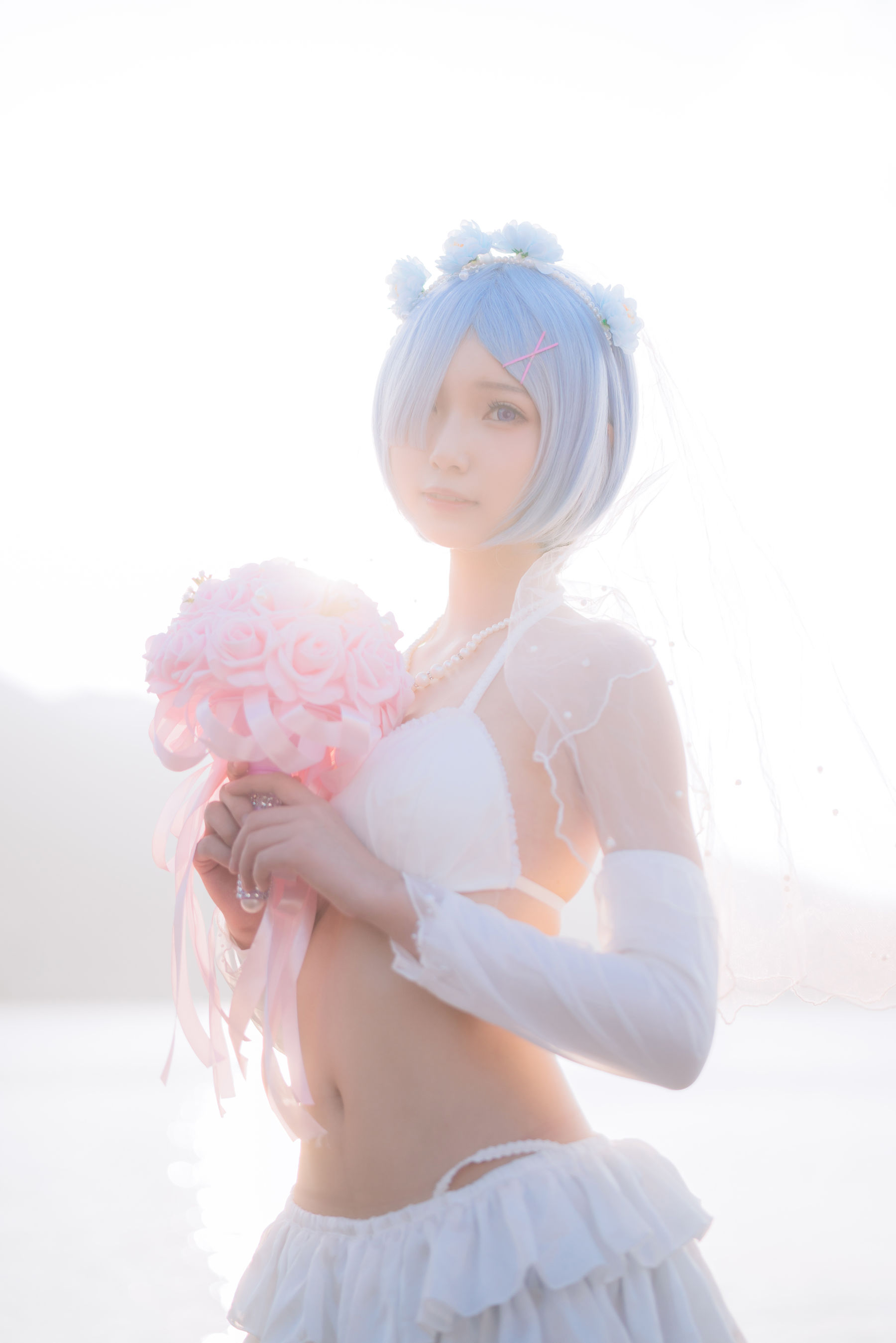 橙子喵 – 蕾姆海边婚纱花嫁 [18P] 插图1